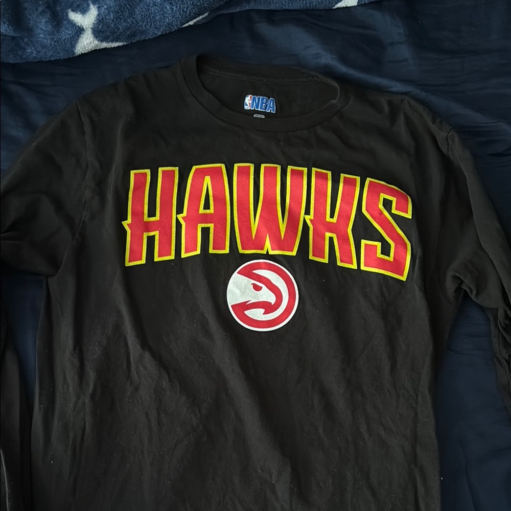 NBA Hawks Black Long Sleeve Shirt with Red and Yellow Accents